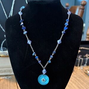 AK Blue Beaded Necklace with Silver Accents